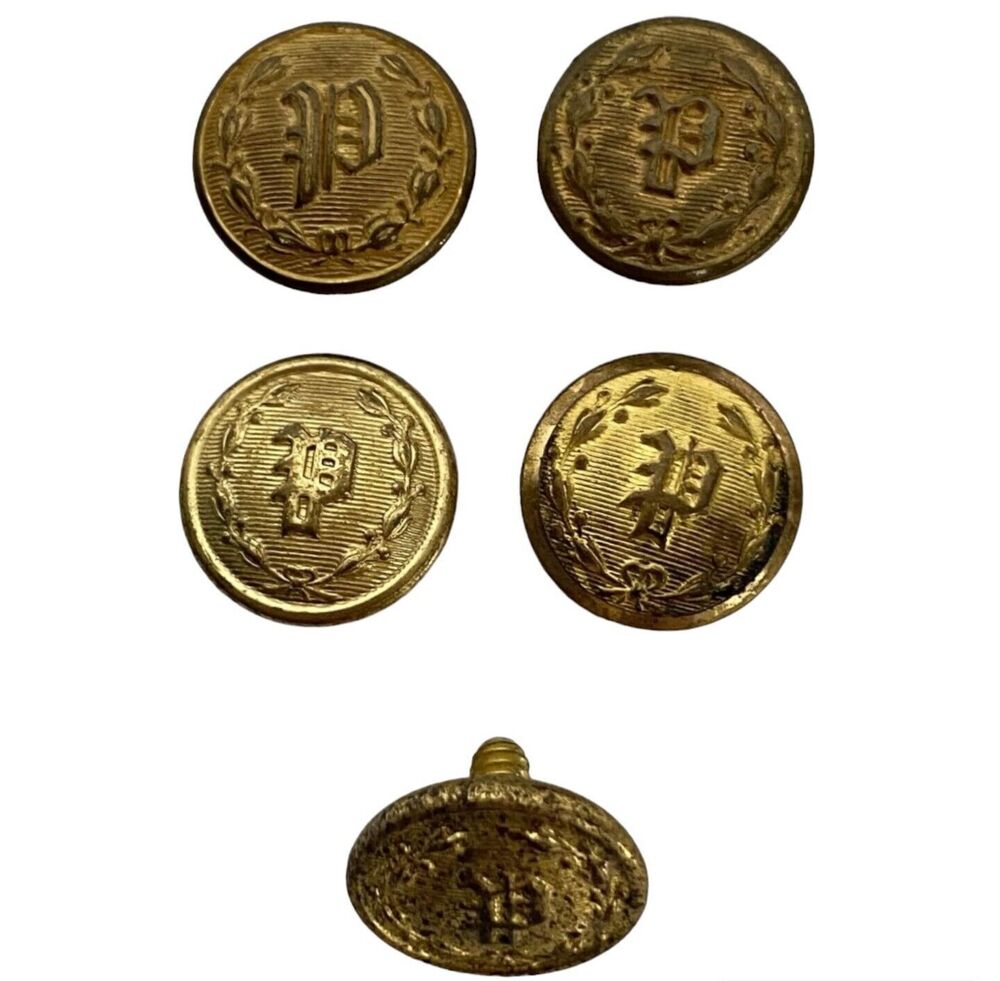 Small P Police Gold tone Shank Button Screw lot Waterbury Fine Quality England